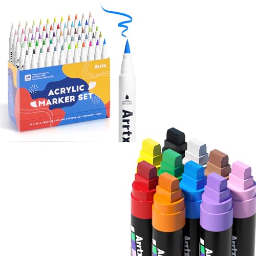 Arrtx 70-Piece Acrylic Paint Pen Set: Brush Tip for Multi-Surface Artistry