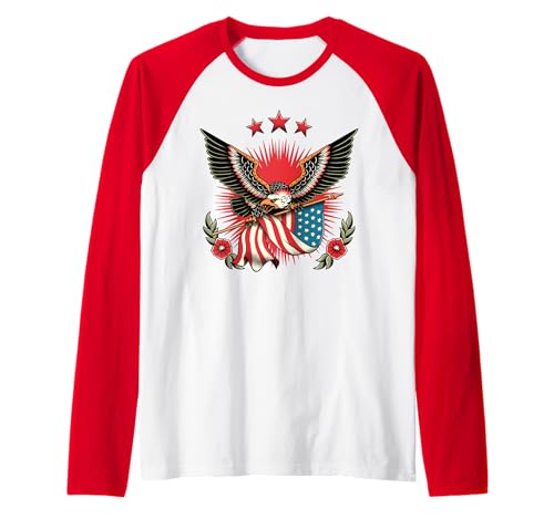 Eagle American Flag Patriotic Traditional Tattoo USA America Raglan Baseball