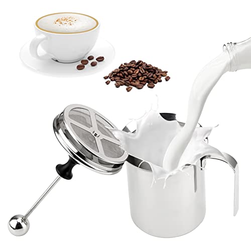 Mousseur à Lait Manuel, 800ml Acier Inoxydable Lait Frother Maille Double Pour Café, Latte, Café Chocolat Chaud Cappuccino, 20X10X9,5CM