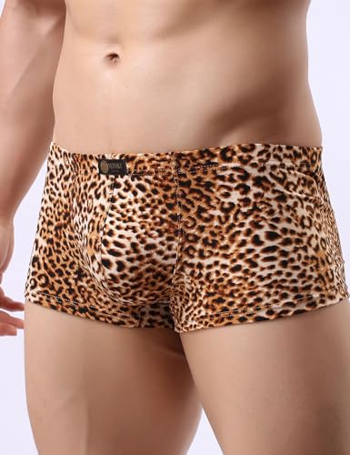 Men's Sexy Underwear Leopard Print Boxer Briefs Breathable Underpants Stretch Cheeky Trunks with Pouch S-XL3
