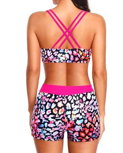 image for Holipick Colorful Leopard 3 Piece Tankini Swimsuits for Women Tummy Co