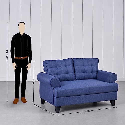 Image of Home Centre | Helios California | Fabric|Solid Wood | 2 Seater Sofas | Blue | 1 Year Warranty