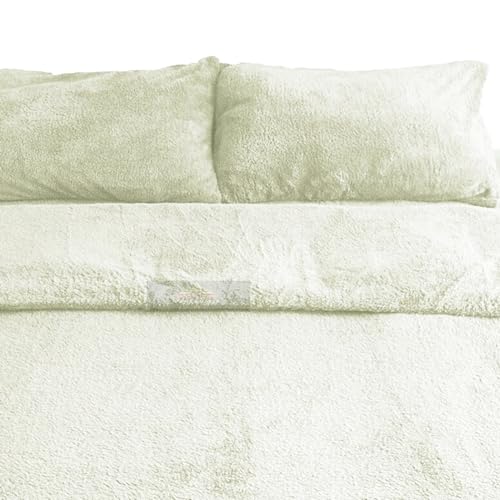 PARADISE STAR Teddy Fleece Duvet Quilt Cover Bedding Set including Matching Pillowcase Fluffy Thermal Warm and Cosy Cream Single 135cm x 200cm Approximate - Image 2