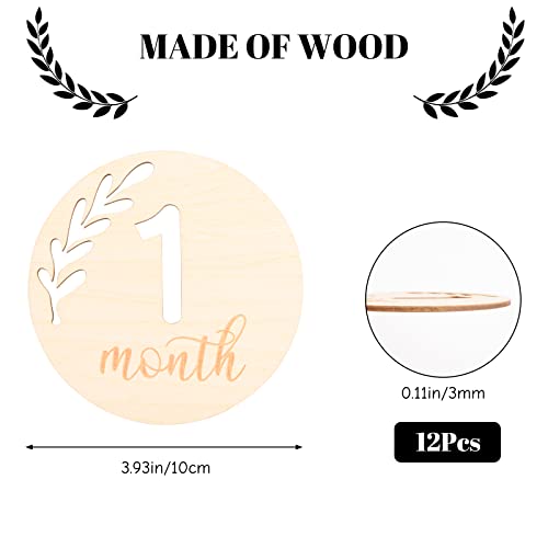 URROMA 12 Pcs Wooden Hollow Baby Monthly Milestone Set, Wooden Round ...