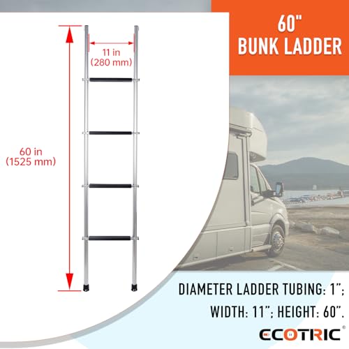 ECOTRIC 60\" Bunk Ladder Compatible with RV Mount Boarding Ladder with Hook & Rubber Foot Pads (4 Step Ladder)