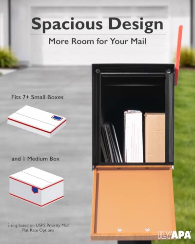 Image of Ilyapa Modern Mailbox for Post Mount, Black with Wood Door