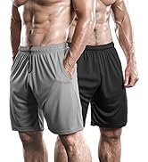 Men's 2 Pack Shorts Pants Pockets Athletic Workout Gym Training Active Running Tennis Bodybuildin...