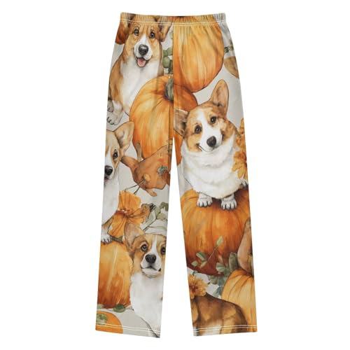 Corgi Dog Pumpkins Floral Boys Long Pants Soft Trousers Elastic Waist Kids Lounge Bottoms with Pockets S-XL2