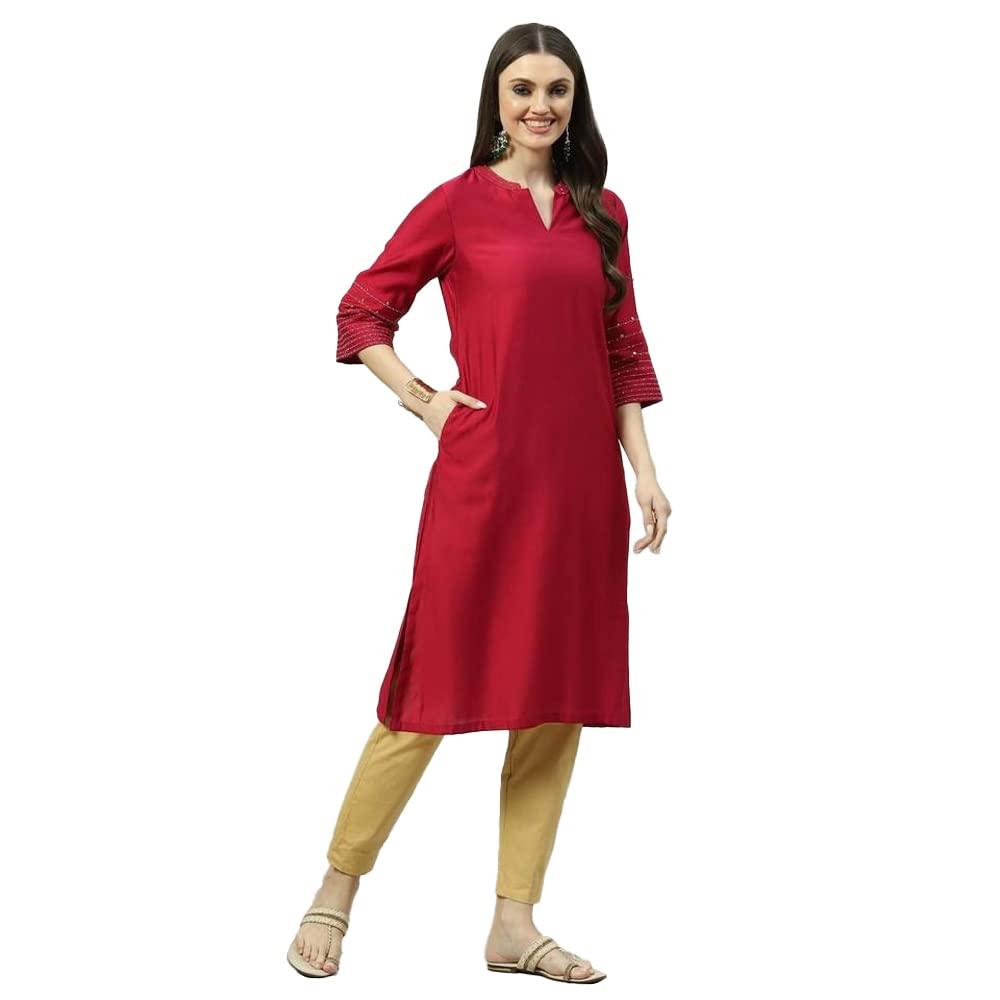 Spykar Women Polyester Regular Fit Liva Straight Yarndyed Kurta in neutral