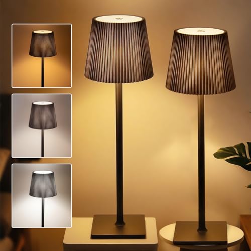 Xiake 2 Stück Dimmbare LED Akku Tischlampe,Dimmbar 2700K-6000K,IP54 Wasserdicht,3 Farbtemperatur Nachttischlampe für Nachttisch Schreibtisch Outdoor...