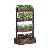 FILWH Wooden Raised Garden Bed Vertical Planter Box, Freestanding Plant Stand for Indoor Outdoor Plants, Herbs, Flowers, Vegetables, Gardening (Carbonized, 4-Tier，29.9 x 17.9 x 55in)