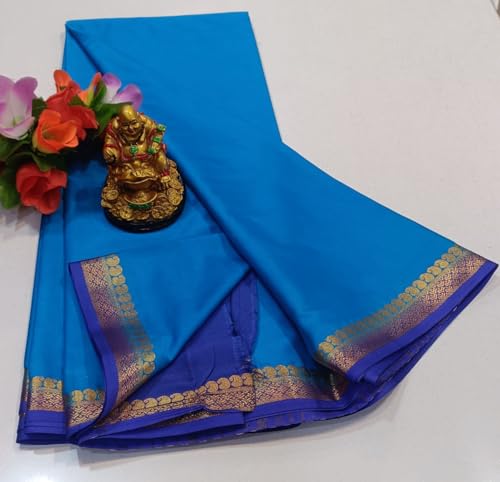 Image of Anushka Fashions Semi Mysore Crepe Silk Saree with 2D Pattern, Contrast Border, Rich Pallu & Blouse Piece Included, Lightweight Ethnic Wear for Festive, Party & Traditional Occasions