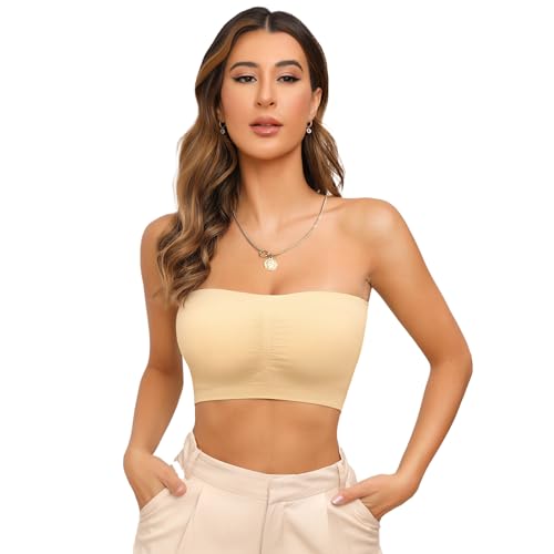 Image of Tube Tops Strapless Bras for Women Wireless Bandeau Bra Invisible Bralette Padded Seamless Bra