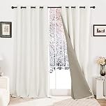 Deconovo Full Blackout Curtains Faux Linen Thermal Insulated Ring Top Curtains for Living Room, Greyish White W52 x L63 Inch One Pair
