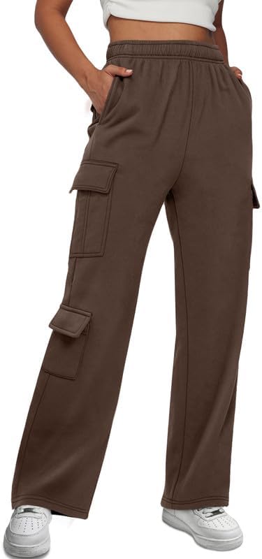 AUTOMET Pantalones deportivos cargo para mujer, pierna ancha, con forro polar, pantalones Y2K para mujer, para otoño e invierno, holgados de cintura