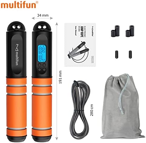 Skipping Rope, multifun Speed Skipping Rope with Calorie Counter, Adjustable Digital Counting Jump Rope with Ball Bearings and Alarm Reminder for Fitness, Crossfit, Exercise, Workout, Boxing, MMA, Gym