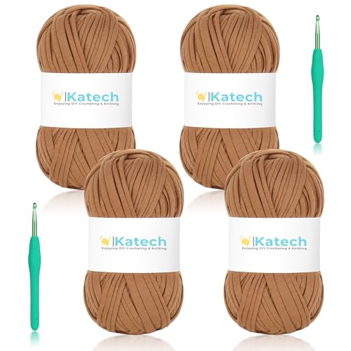 Image of Katech 400g T Shirt Yarn for Crocheting, Elastic Fabric Yarn for Bag