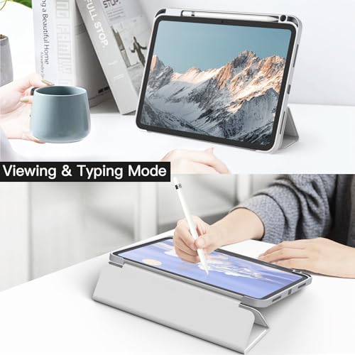 Image of JETech Cover Case for iPad (A16) 11th /10th Generation (2025 /2022) with Pencil Holder, Clear Transparent Back Shell Slim Stand Shockproof Tablet Cover, Auto Wake /Sleep (Silver)