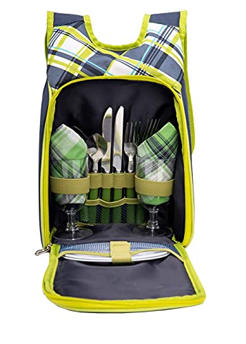 Kit borsa da picnic - Set per picnic per 2 persone con portabottiglie/vino rimovibile con borsa termica per stoviglie Borsa a tracolla per il pranzo (verde)