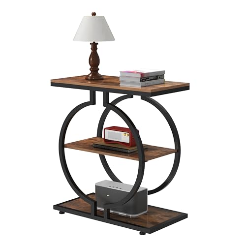 GiftGo Narrow End Table with O-Shaped Geometric Base Vintage Industrial