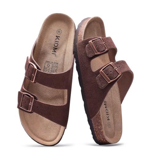 Image of KIDMI Women's Cork Footbed Casual Summer Sandals with Mild Arch Support | Double Adjustable Buckle Slides for Men with Memory Foam, Lightweight Unisex No-Break-In Sandals