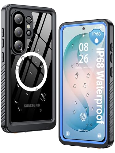 Image of ANTSHARE IP68 Waterproof Case for Samsung Galaxy S26 Ultra [2026] - MagSafe Compatible, Built-in Screen /Lens Protector - Shockproof Full Body Protection for Swimming /Outdoor, Blue /Clear