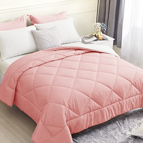 Hevumyi Queen Comforter Set, 8 Pieces All Season Bed In A Bag For Bedroom, Soft Bedding Sets With Reversible Comforter, Flat Sheets, Fitted Sheets, Bed Skirt, Pillowcases, Pillow Shams (Pink&Ivory) #TOP6