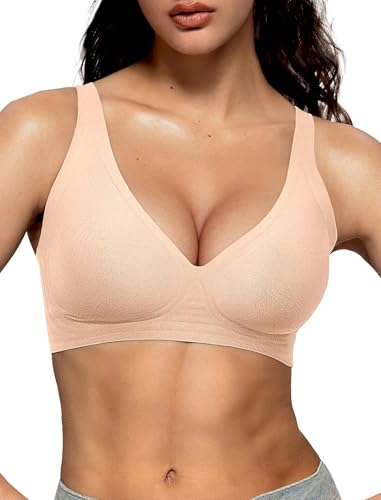 Image of Vertvie Jelly Wireless Bras for Women Push Up Plunge Seamless T-Shirt Bras No Underwire Supportive Full Coverage Bralettes