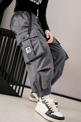 Image of AOWKULAE Girls Casual Cargo Pants for Kids Drawstring Elastic Waist Jogger Pants 6-14 Years
