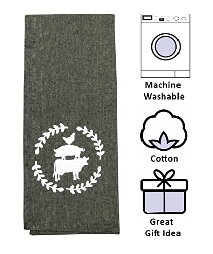 Fillurbasket Farmhouse Kitchen Towels Set Farm Towels Pig Rooster Chicken Cow Towels Tan Black Dish Towels Set Of 5 Cotton 16"X28" #TOP1