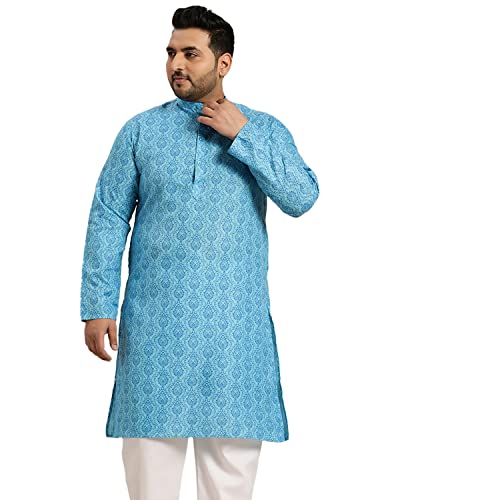 Image of SOJANYA Plus Men's Navy Blue Self-Design Cotton Linen Printed Kurta