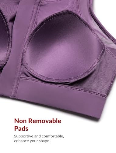 Image of Yvette Front Zip Sports Bras for Women High Impact Mesh Racerback Full Support Running Bra Plus Size for Workout