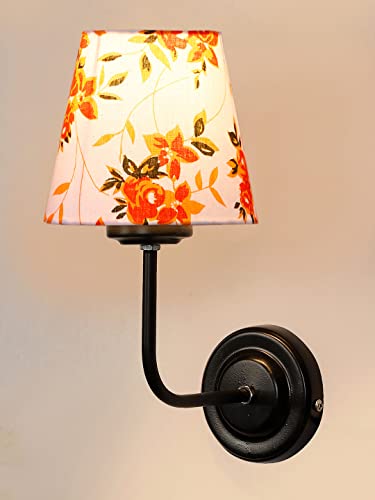 Image of Wall Sconce Wall Lamp (H-10 Inches, Orange Floral) for Living Room /Bedroom, Hall, Study, Kids Room, Home Office & Balcony Decor | Black Metal Finish, Modern Indoor Wall Night Ambient Lighting