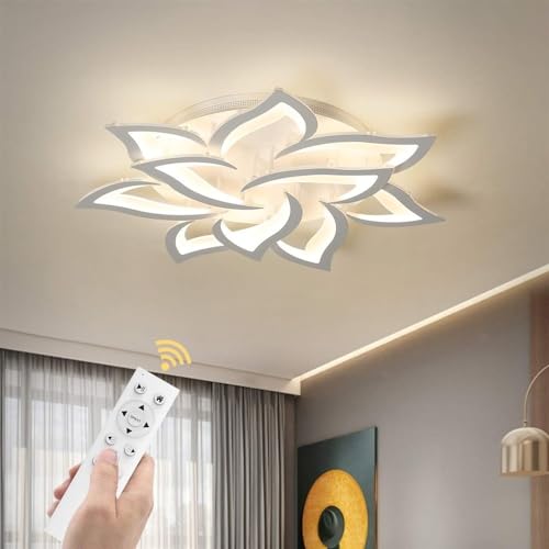 Plafonnier LED dimmable design fleur 72W pour salon avec télécommande