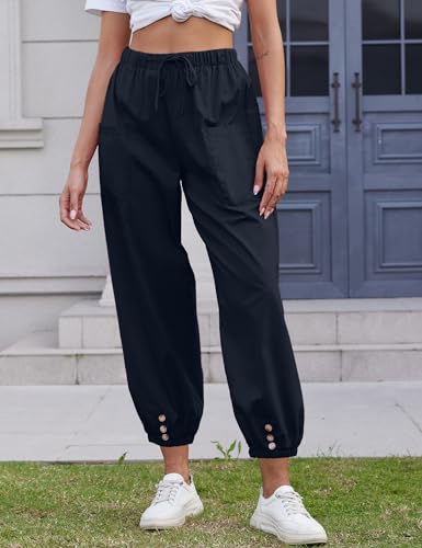 Women Capri Pants Lounge Drawstring High Elastic Waist Wide Leg Quick Dry Pants Cinch Bottom Trousers3