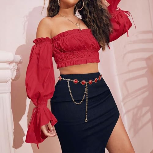 Image of WHIPPY Women Concho Chain Belt Metal Link Western Cowgirl Turquoise Chain Belt for Dress