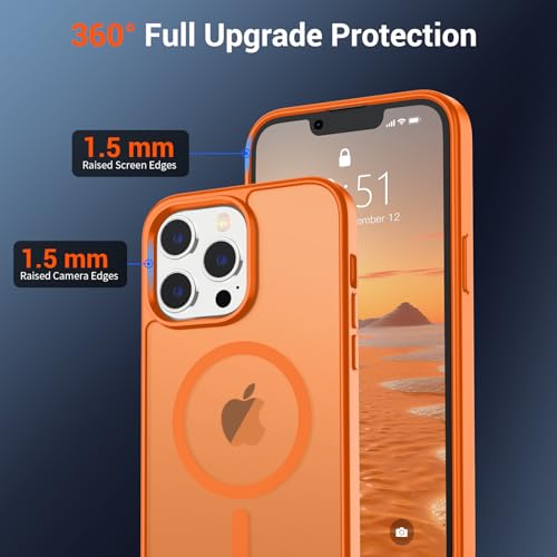 Image of SUPFINE Magnetic for iPhone 12 Pro Max Case with Screen Protector (Compatible with MagSafe) (Military Grade Drop Protection) Translucent Matte Shockproof Phone Cover,Starry Orange