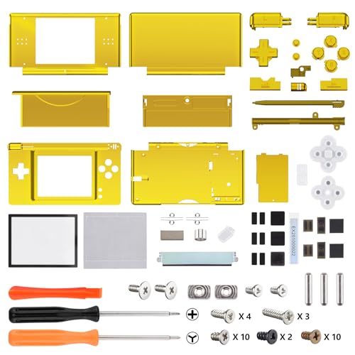 Image of eXtremeRate Chrome Gold Replacement Full Housing Shell for Nintendo DS Lite, Custom Handheld Console Case Cover with Buttons, Screen Lens for Nintendo DS Lite NDSL - Console NOT Included