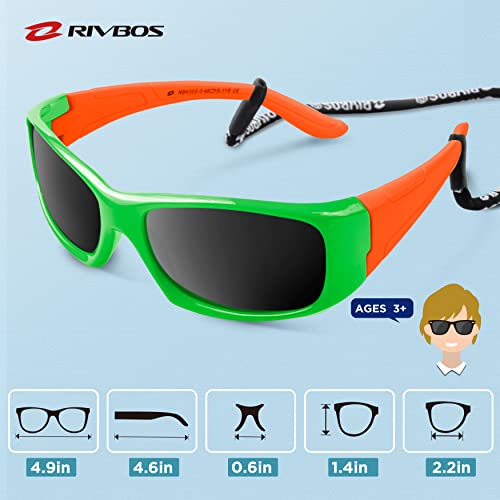 RIVBOS Kids Sunglasses Boys with Strap Polarized Rubber Flexible Shades for Toddler and Children Age 3-10 RBK003-1 Green - Thumbnail 5