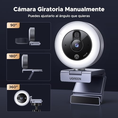 UGREEN Webcam 2K 30FPS Full HD USB A USB C Webcam Anillo de Luz LED de 4 Niveles Fijo Plug and Play Ángulo Ajustable para Windows MacOS Linux Streaming Youtube Skype Call Video Zoom Videoconferencia - imagen 7