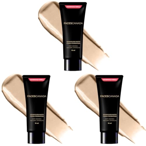 Image of FACESCANADA Weightless Matte Finish Foundation - Medium Natural, 15ml | Lightweight | Natural Finish | Anti-Ageing | Non-Clog Pores | Enriched With Olive Seed Oil, Grape Extract, Shea Butter