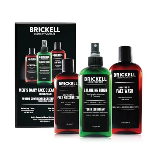 Brickell Men's Daily Face Cleanse Routine for Oily Skin, Alcohol Free Toner, Gel Facial Wash and Moisturizer, Natural and Organic, Unscented