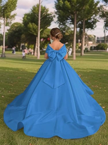Satin Flower Girl Dress with Bow Off Shoulder First Communion Dress for Girls Pageant Dresses4