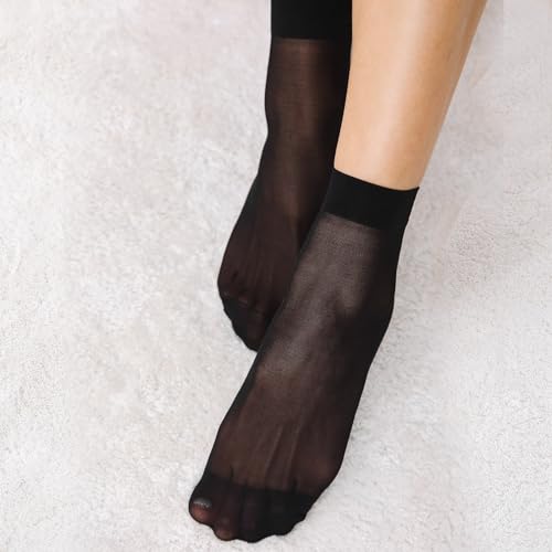 9 Pairs Ankle Sheer Socks For Women,Premium 20D Reinforced Toes in Black & Nude One Size3