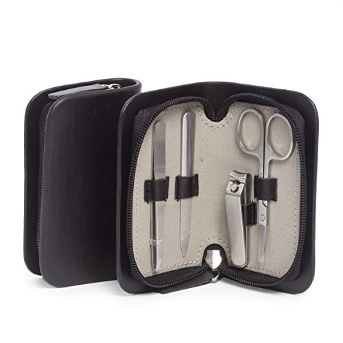 Bey-Berk International BB106B 4 Piece Manicure Set - Black Leather Case