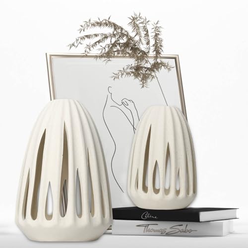 Ceramic Vase - Set of 2 for Home Decor,White Hollow-Out