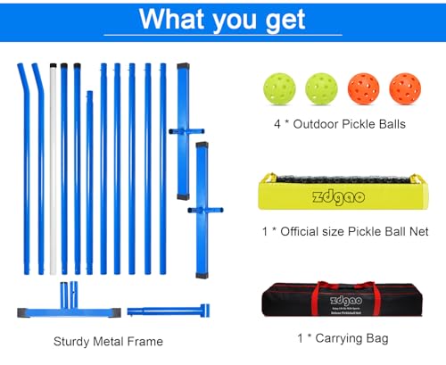 Image of Zdgao Portable Pickleball Net with Pickleballs and Carry Bag for Driveway