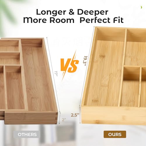 Fabsome Silverware Organizer for Kitchen Drawers, 2.5'' Deep 18.8'' Wide Bamboo Wood Flatware Tray with Deep Slots for Large Cutlery Utensil Drawer by Fabsome - Image 4