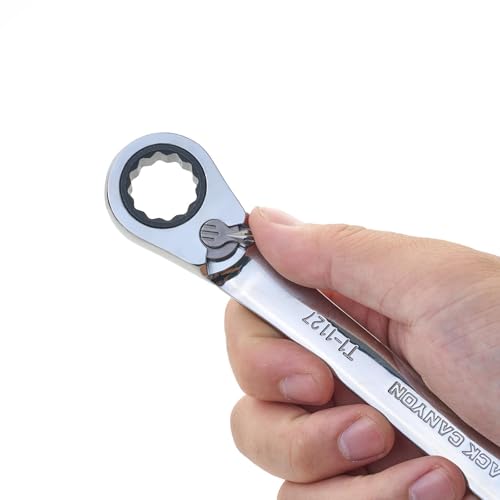 Image of BLACK CANYON 17 mm Ratchet Combination Wrench, 12-Point Box End & Hex Opening, Polished Steel Ratcheting Wrench with SAE & Metric Sizes