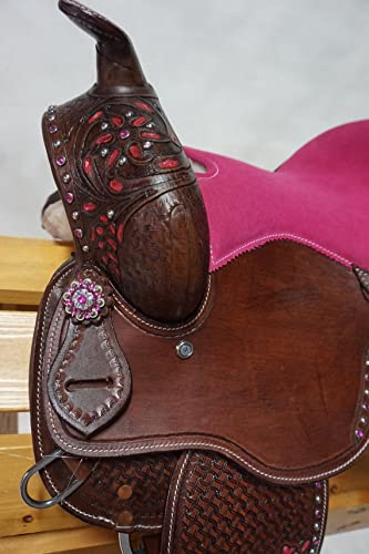 Me Enterprises Youth Child Pony Miniature Premium Leather Western Barrel Racing Trail Equestrian Horse Saddle Headstall Breast Collar & Reins Size 10-12-/D27 (12) #TOP2